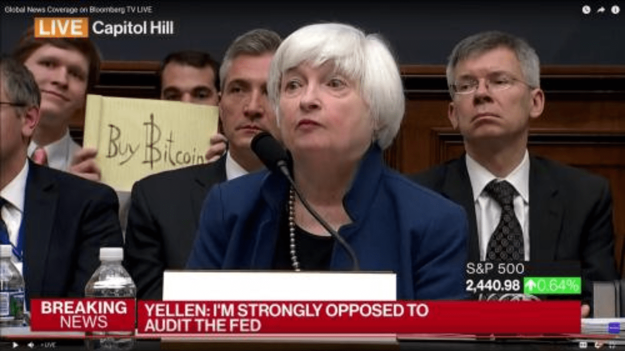 Christian Langalis behind Federal Reserve Chair Janet Yellen during House Financial Services Committee testimony, July 12, 2017.
