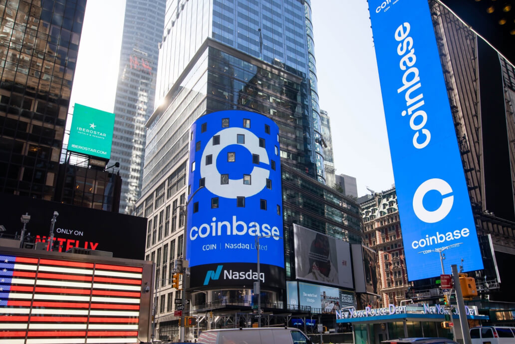 Coinbase direct listing, NASDAQ MarketSite, April 14, 2021.