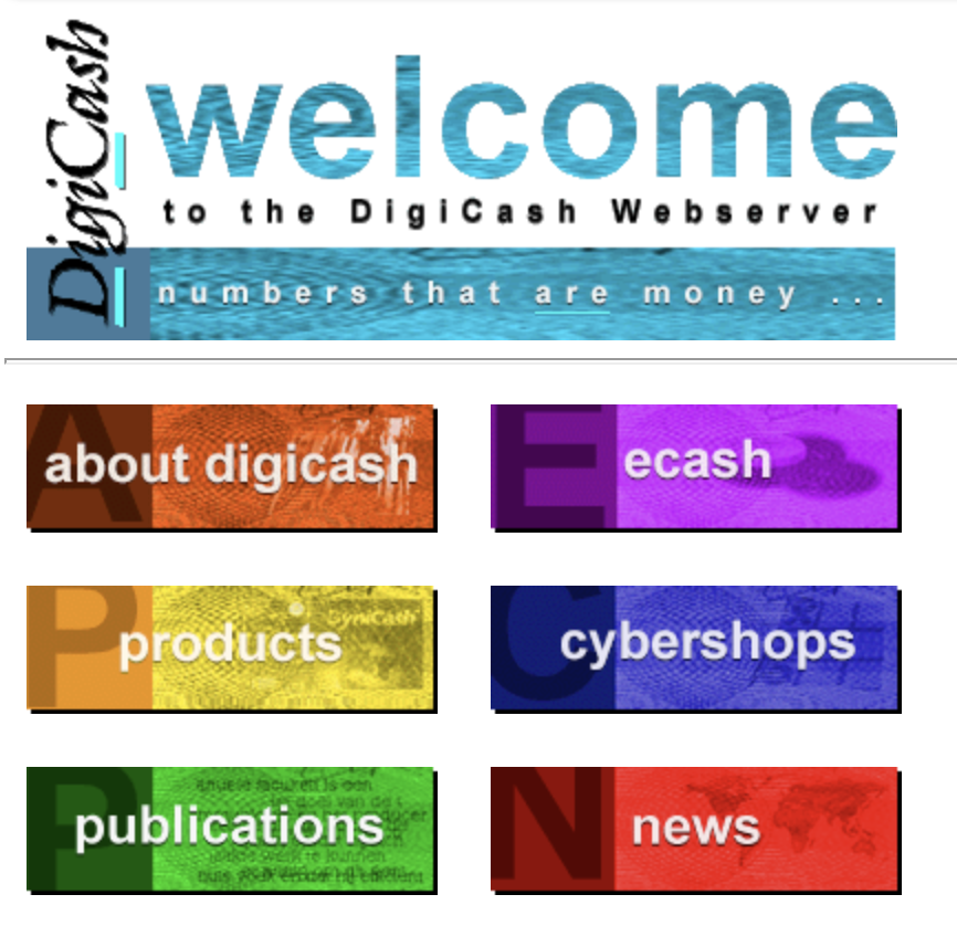 DigiCash webserver, c. 1996. Numbers that are money.