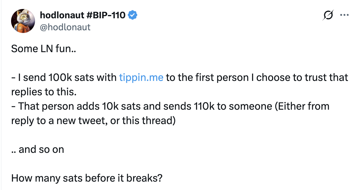 Hodlonaut's January 19, 2019 tweet that started the #LNTrustChain.