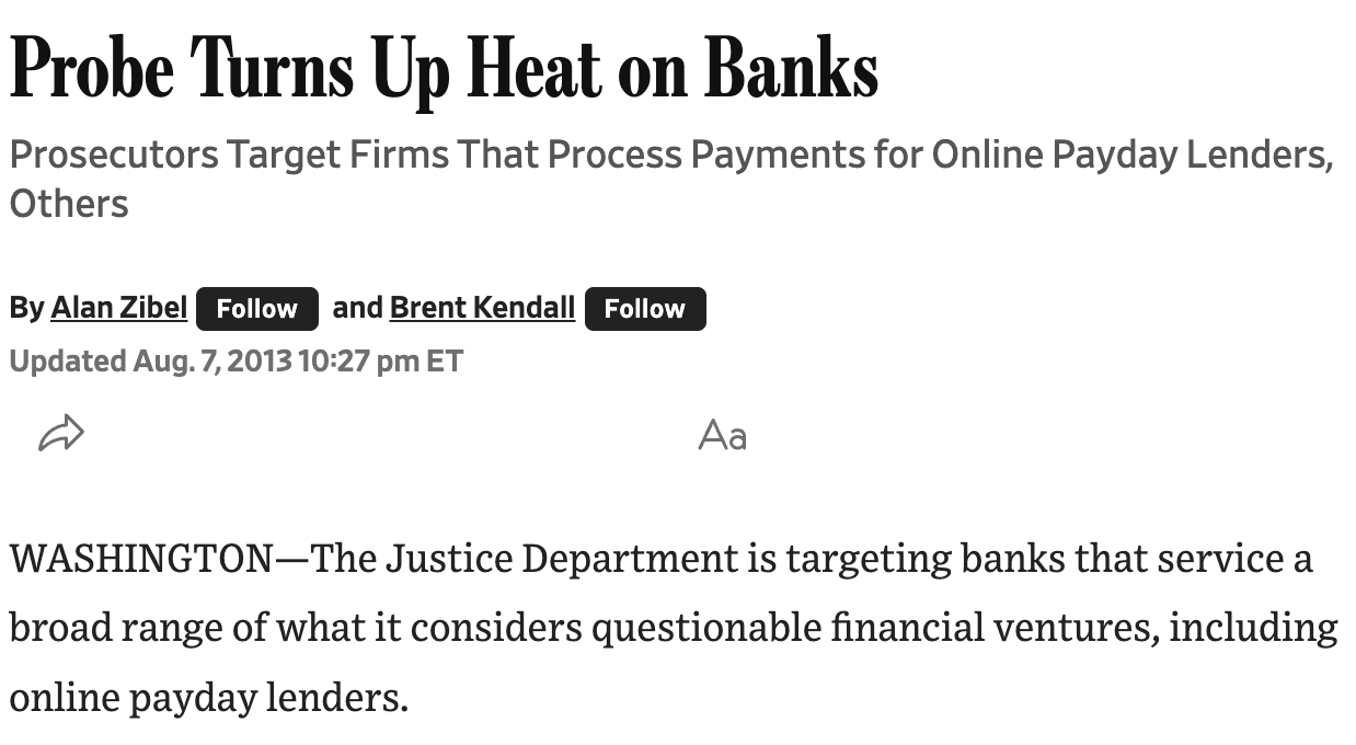 The Wall Street Journal headline that publicly disclosed the program, August 8, 2013.