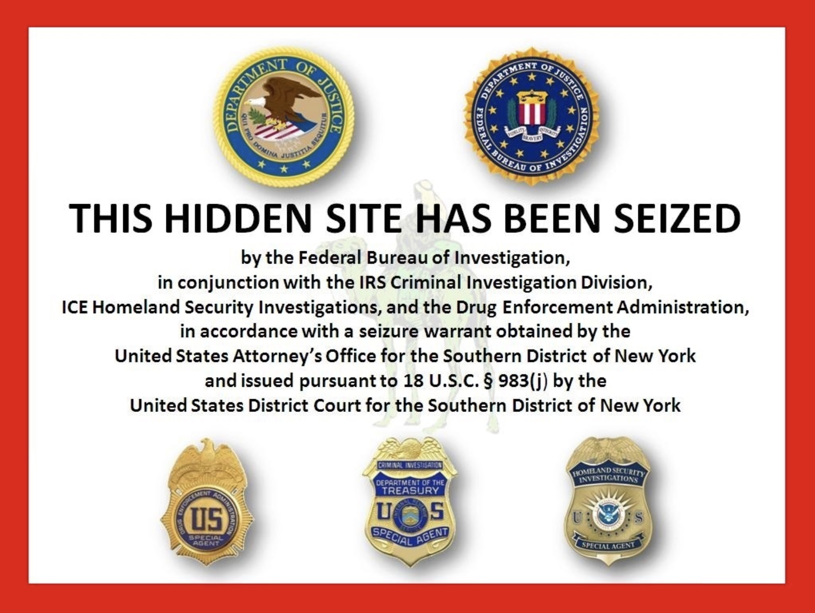 The FBI's seizure notice, posted to the Silk Road homepage on October 1, 2013.